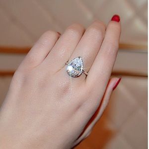 Pear Teardrop Cubic Zirconia CZ Crystal Ring